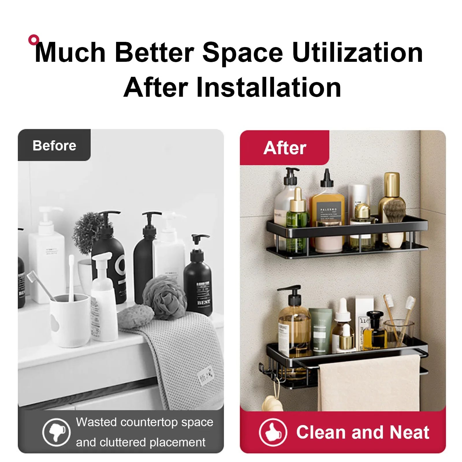 LuminiWall™ No-Drill Bathroom Storage Shelf